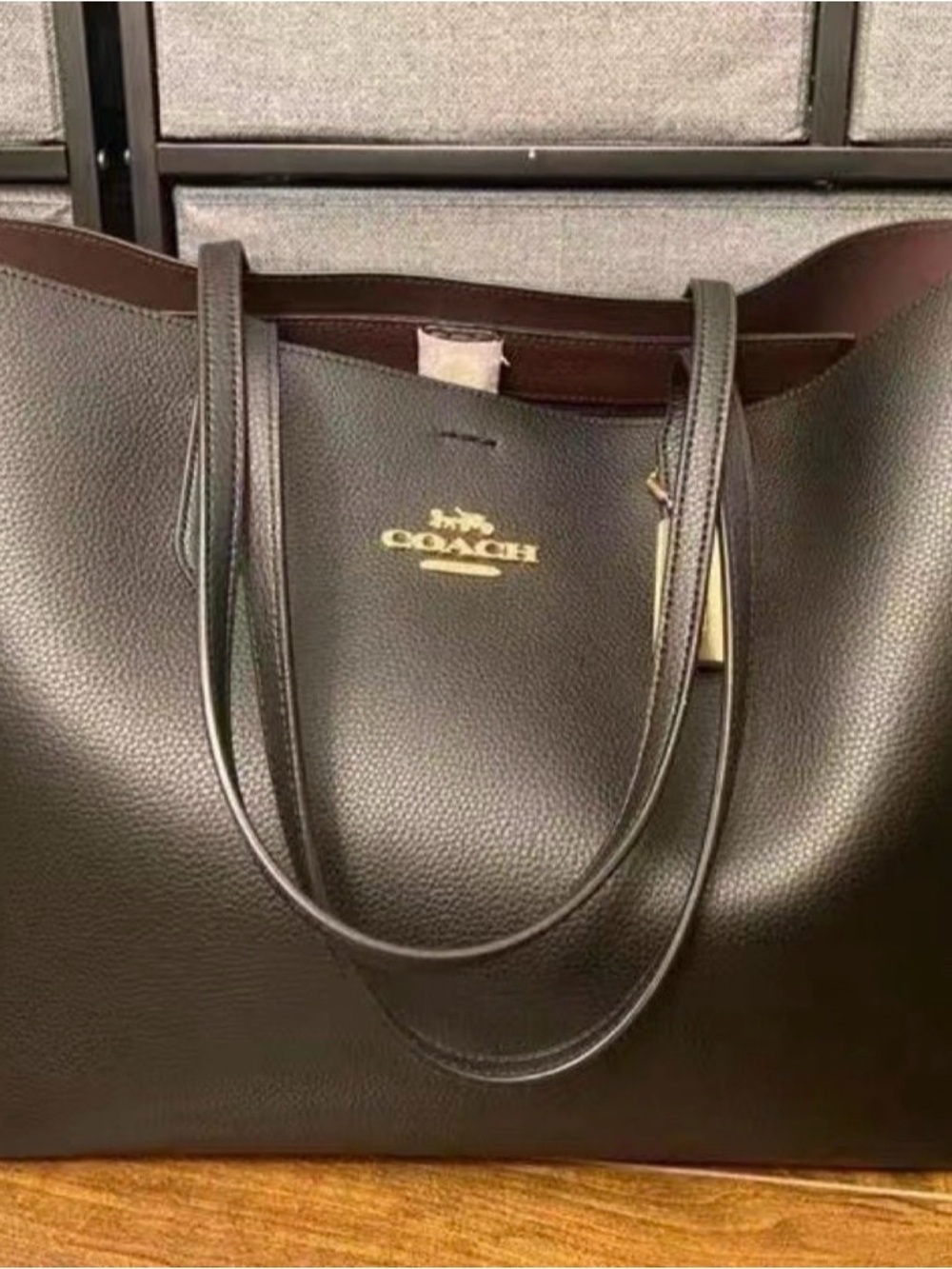 Coach Black Pebbled Leather Tote with Gold Logo Accents